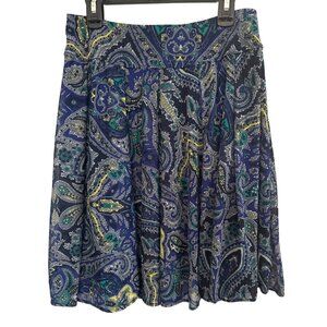 INC International Concepts Blue & Green Paisley Print Lined skirt, Size Small